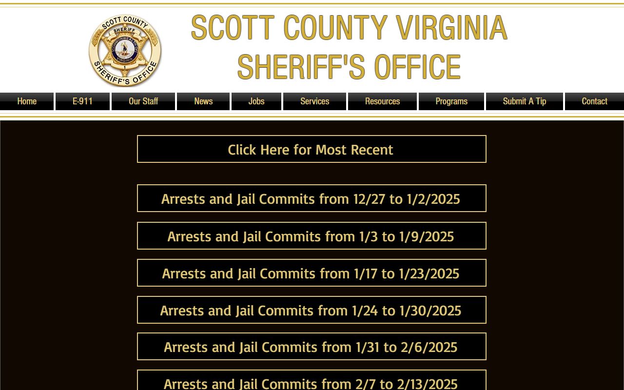 Scott County inmate records sheriff weekly arrests and jail commits archive