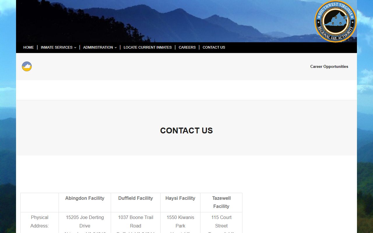 Southwest Virginia Regional Jail Authority Duffield Facility contact information for Scott County inmates