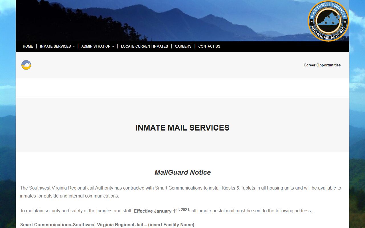 Southwest Virginia Regional Jail Authority Duffield Facility inmate mail instructions for Scott County custody